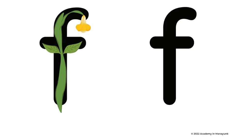 A flower inside the letter 'f.'