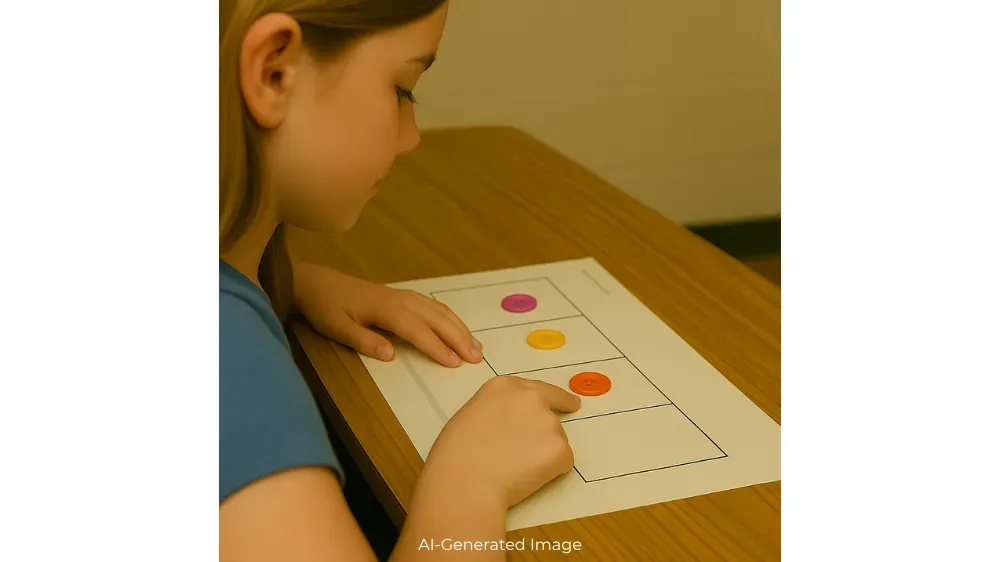 A student pushes a button into a sound box.
