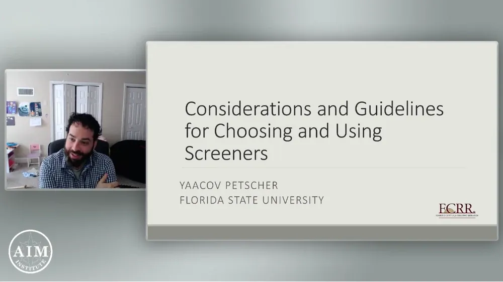 Man presenting Considerations and Guidelines for Choosing and Using Screeners by Ynaacov Fetscher from Florida State University.