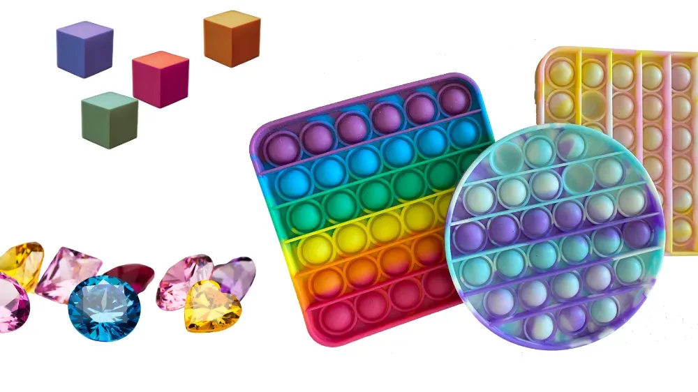 Several colorful toys and cubes.