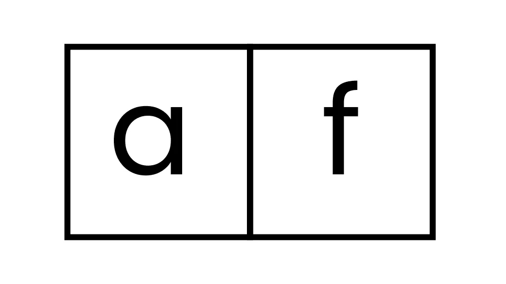 Two black letters, 'a' and 'f', are inside white squares.