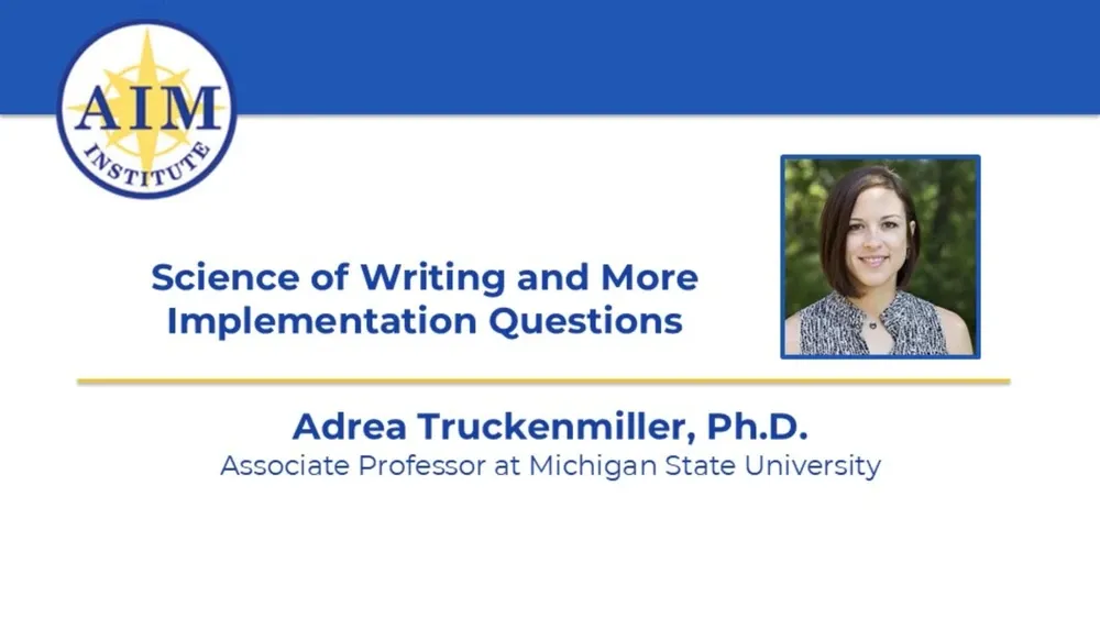 AIM Institute logo, presentation title, and speaker photo.