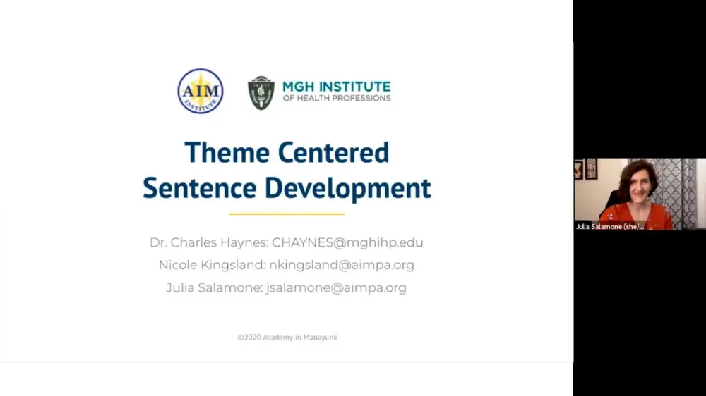 Title slide for a presentation on Theme Centered Sentence Development.