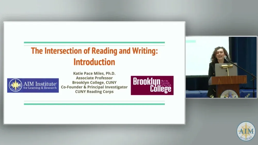 Presentation slide titled 'The Intersection of Reading and Writing: Introduction' with speaker's name and affiliations.