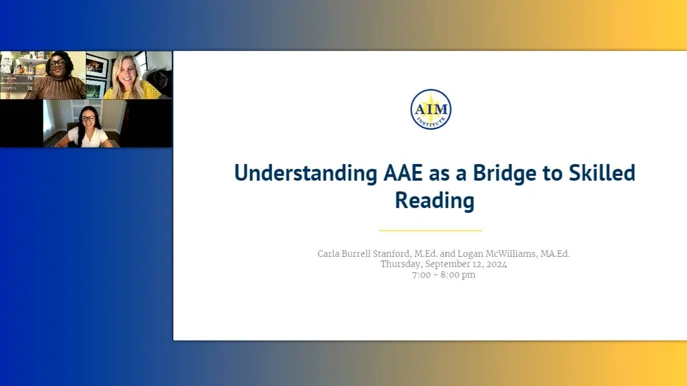 Preview of video titled "Understanding African American English (AAE) as a Bridge to Skilled Reading with Carla Burrell Stanford and Logan McWilliams."